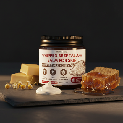 Beef Tallow Balm for Skin with Pure Wild Honey